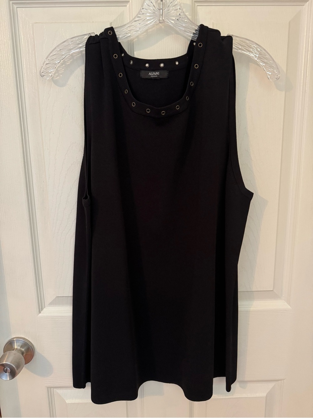 Alfani Black Ribbed Knit 2-Piece Twinset Top & Open Cardigan Gold Grommets [1X] - Picture 2 of 10